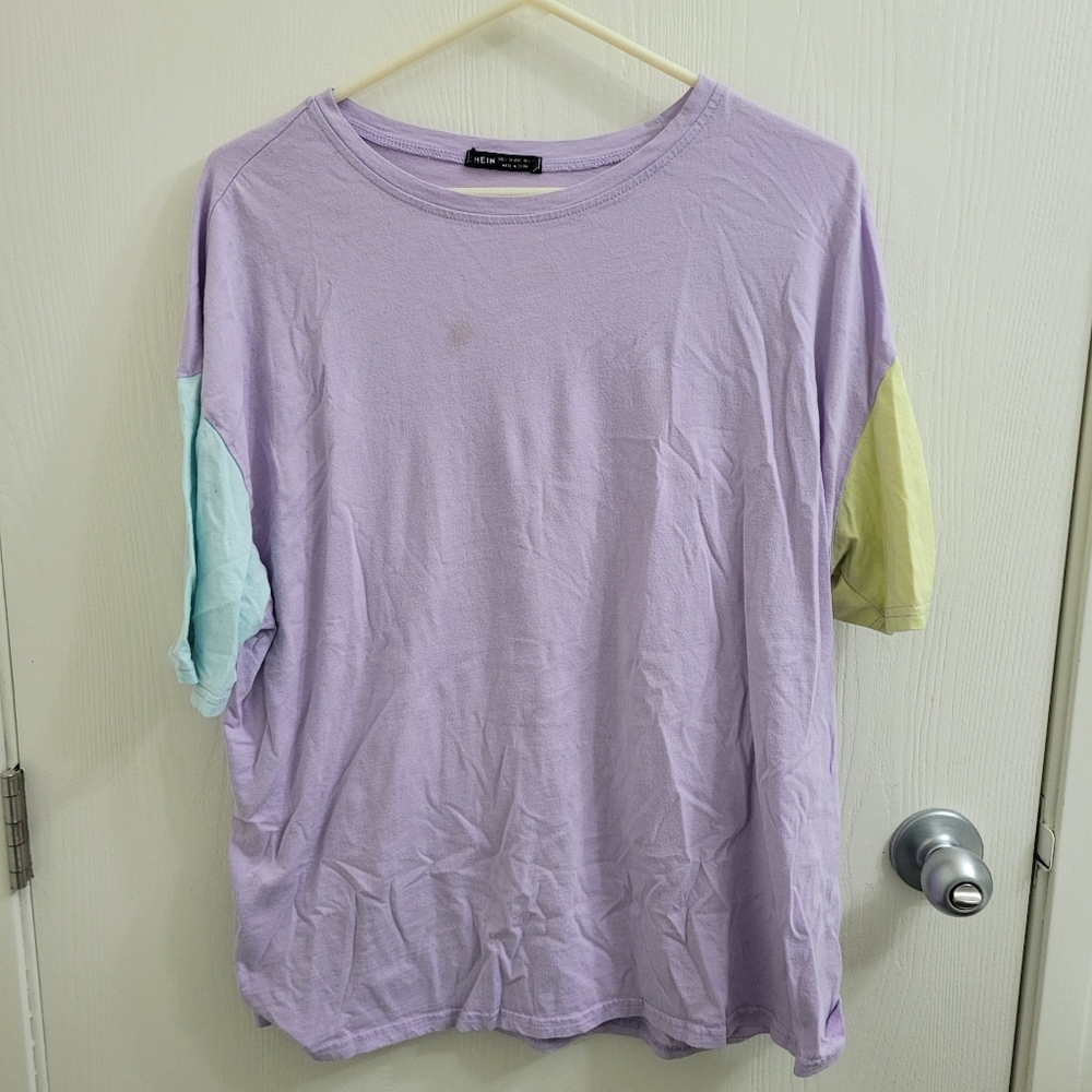 FINAL PRICE Shein Women's Colorblock Pastel Short Sleeve Large HAS STAIN